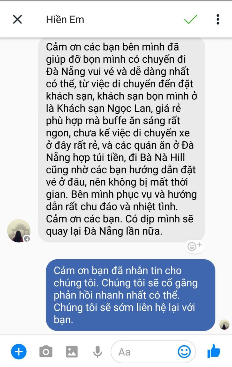 Feedback của khách Hiền từ Hà Nội